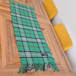 Classic Green Plaid Fringe Scarf 100% Cashmere Made In Scotland